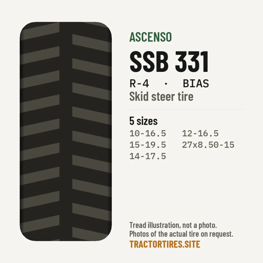 Illustration of the Ascenso SSB 331 tread pattern with available sizes