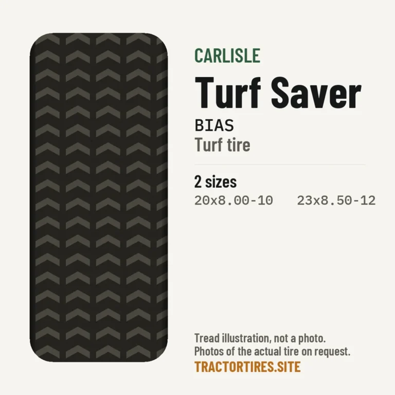 Illustration of the Carlisle Turf Saver tread pattern with available sizes