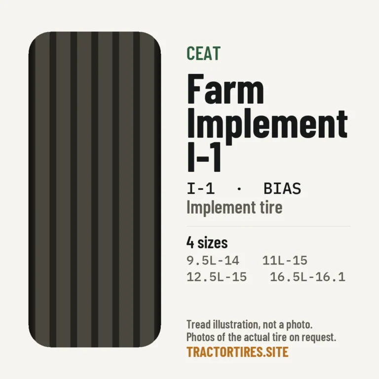 Illustration of the CEAT Farm Implement I-1 tread pattern with available sizes