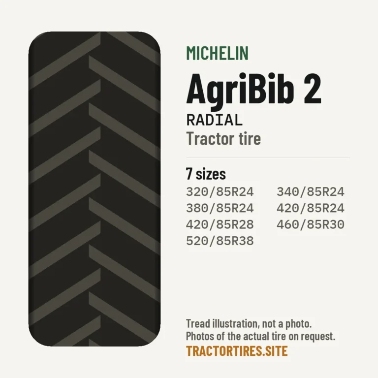 Illustration of the Michelin AgriBib 2 tread pattern with available sizes