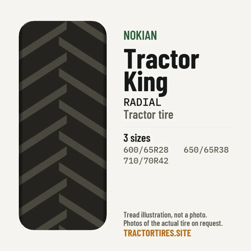 Illustration of the Nokian Tractor King tread pattern with available sizes