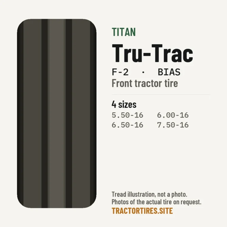 Illustration of the Titan Tru-Trac tread pattern with available sizes