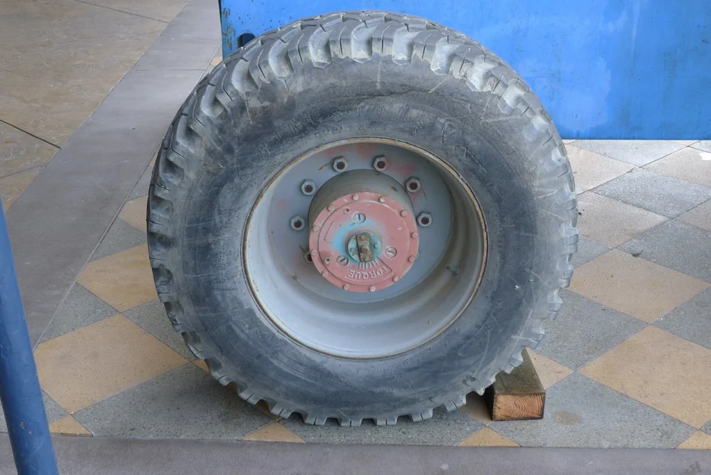 Truck or tractor tire mounted on a steel wheel