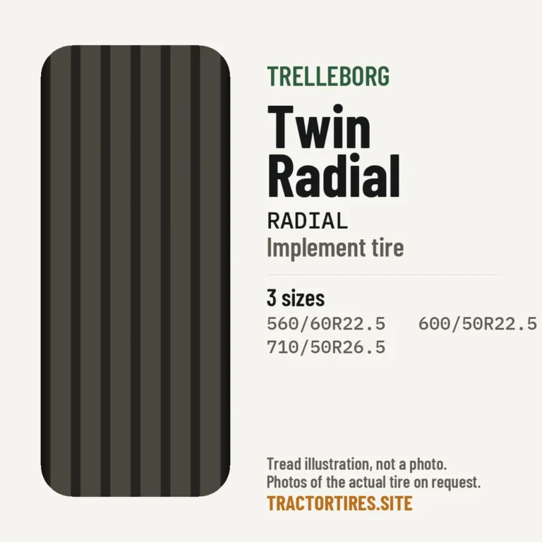 Illustration of the Trelleborg Twin Radial tread pattern with available sizes